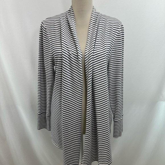 Chico’s Zenergy White Black Striped Open Front Cardigan Duster 12/14 - Picture 2 of 7